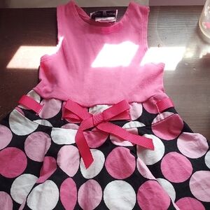Rare Editions Pink and Black Polka Dot Bow Dress